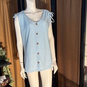 Sleeveless Eyelet Top in Light Blue